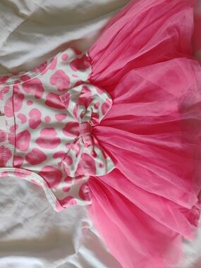 SHEIN Pink Leopard Print Bow Tulle Dress